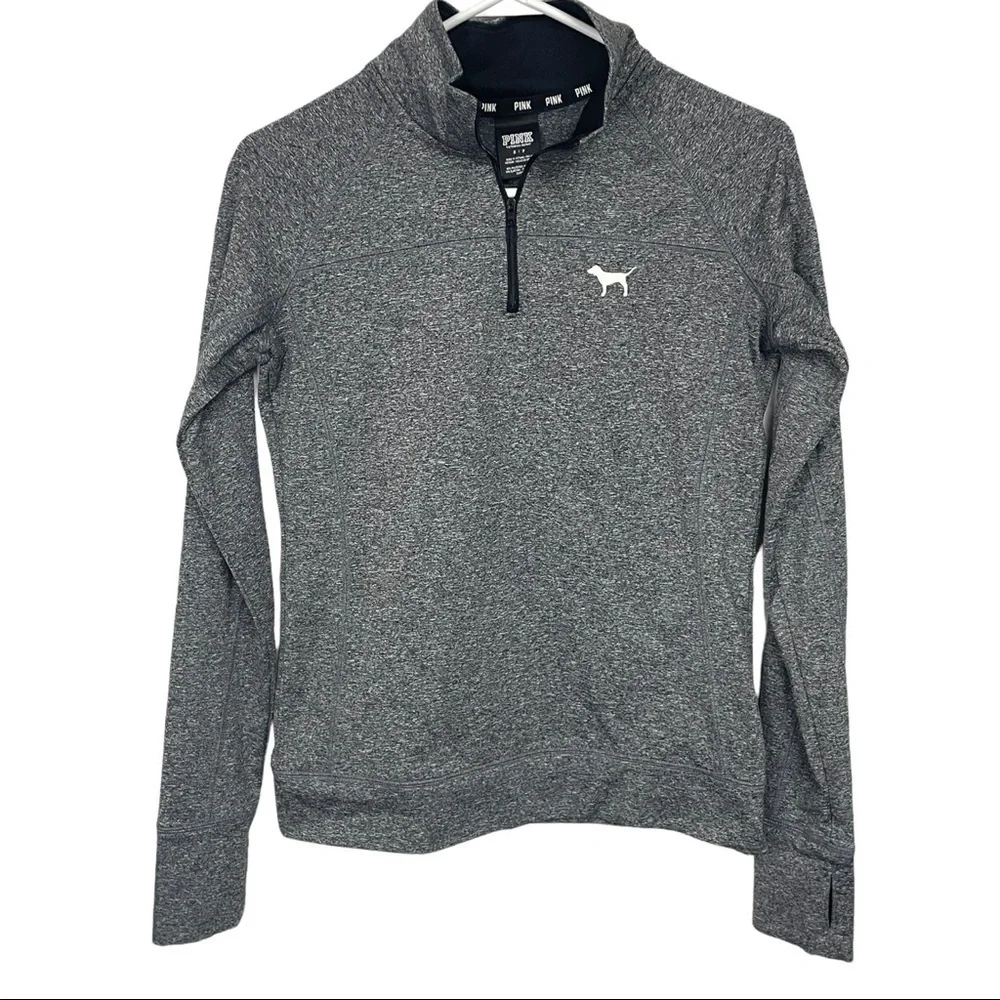 PINK Victoria's Secret 1/4 Zip Sweatshirt Black Heathered Small